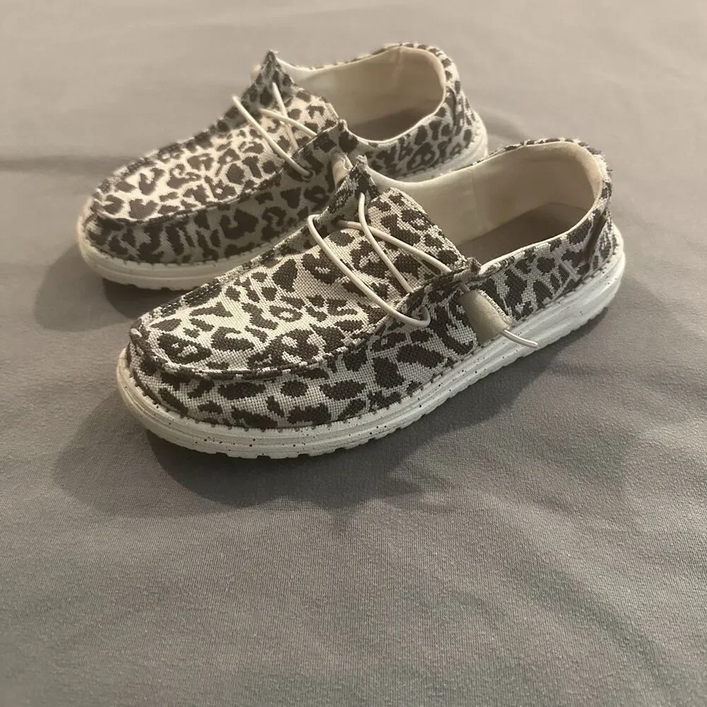 Hey Dude Wendy Woven Cheetah Grey Slip On Casual Loafer Shoes Womens 9 AOP